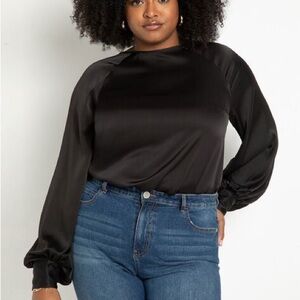 Eloquii Black Satin Blouse